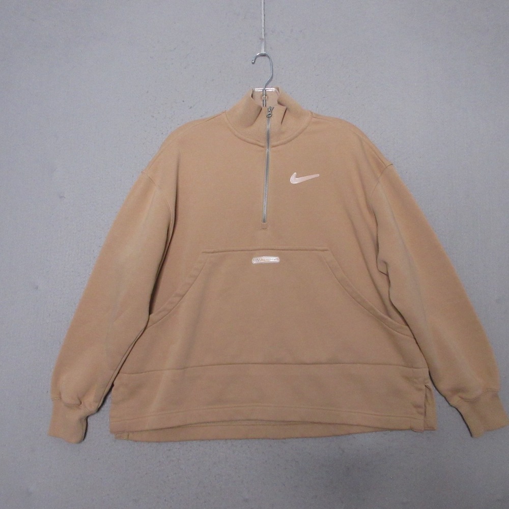 Nike Sportswear Sweatshirt Small Tan Quarter Zip Fleece Swoosh Oversized Neutral